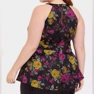 Torrid Floral Halter Top 1X Black Peplum Blouse Plus Size Dressy